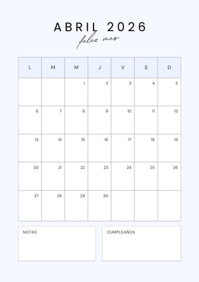 Calendarios de abril 2026 para imprimir | Canva
