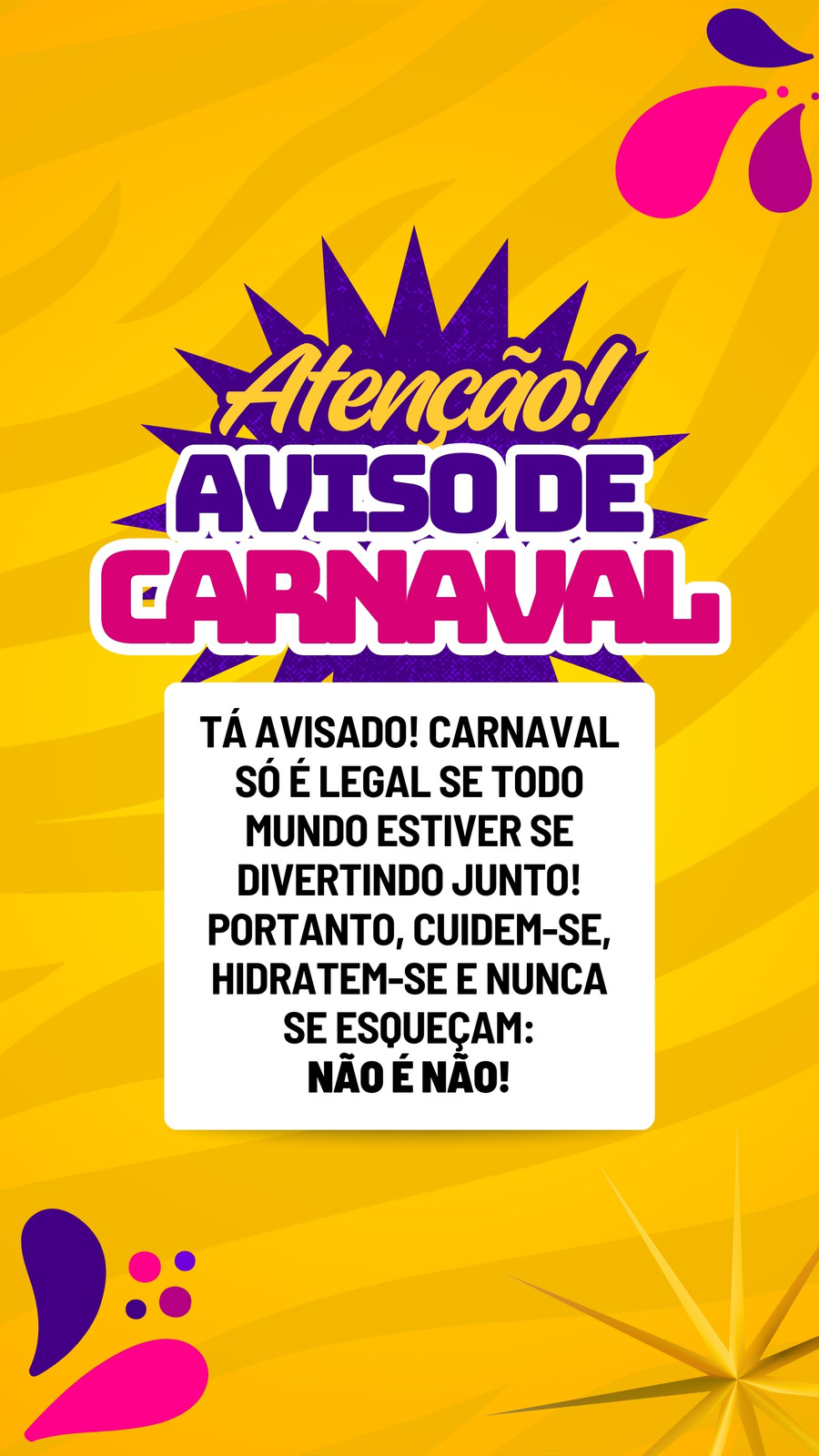 Story Aviso de Carnaval Chamativo Amarelo
