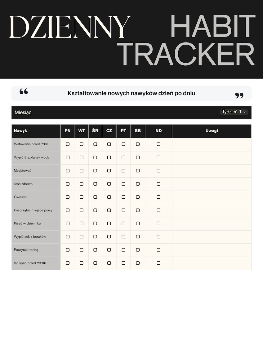 Doc – śledzenie nawyków czarny szary biały ciemny profesjonalny geometryczny