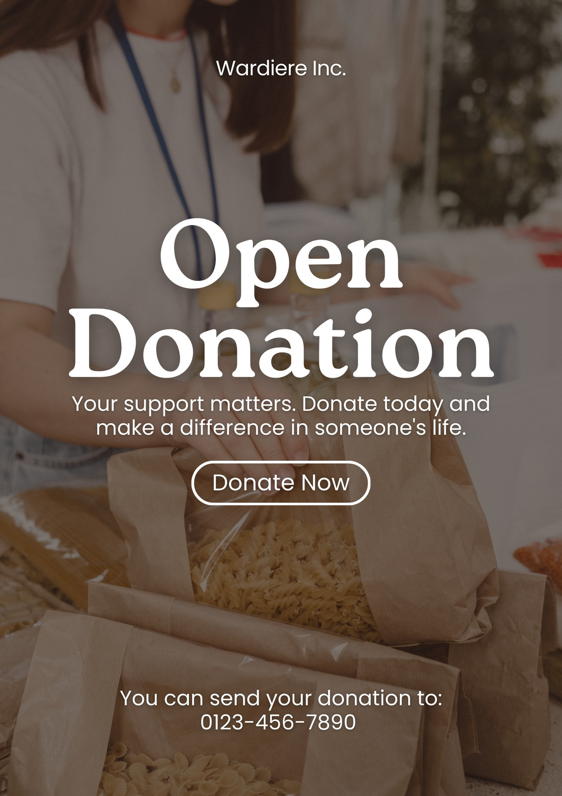 Brown and White Photocentric Open Donation Flyer