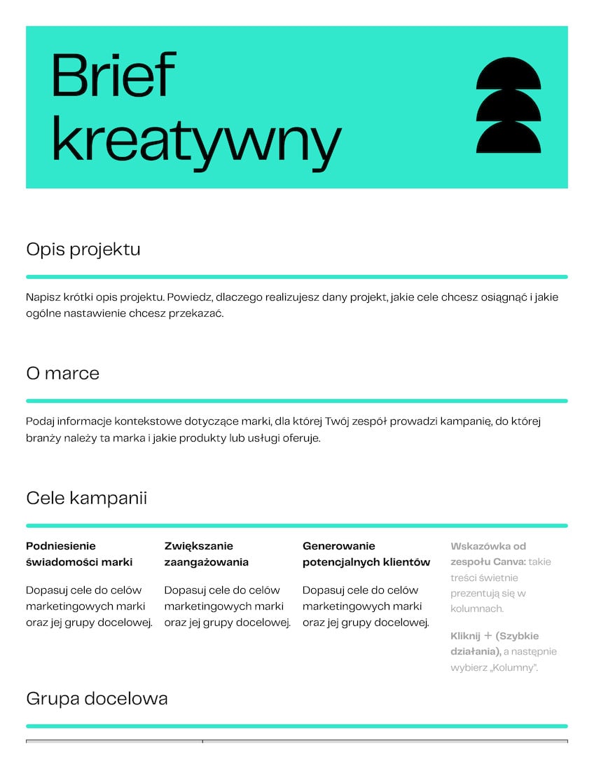 Doc – kreatywny brief morski biały niebieski prosty geometryczny profesjonalny