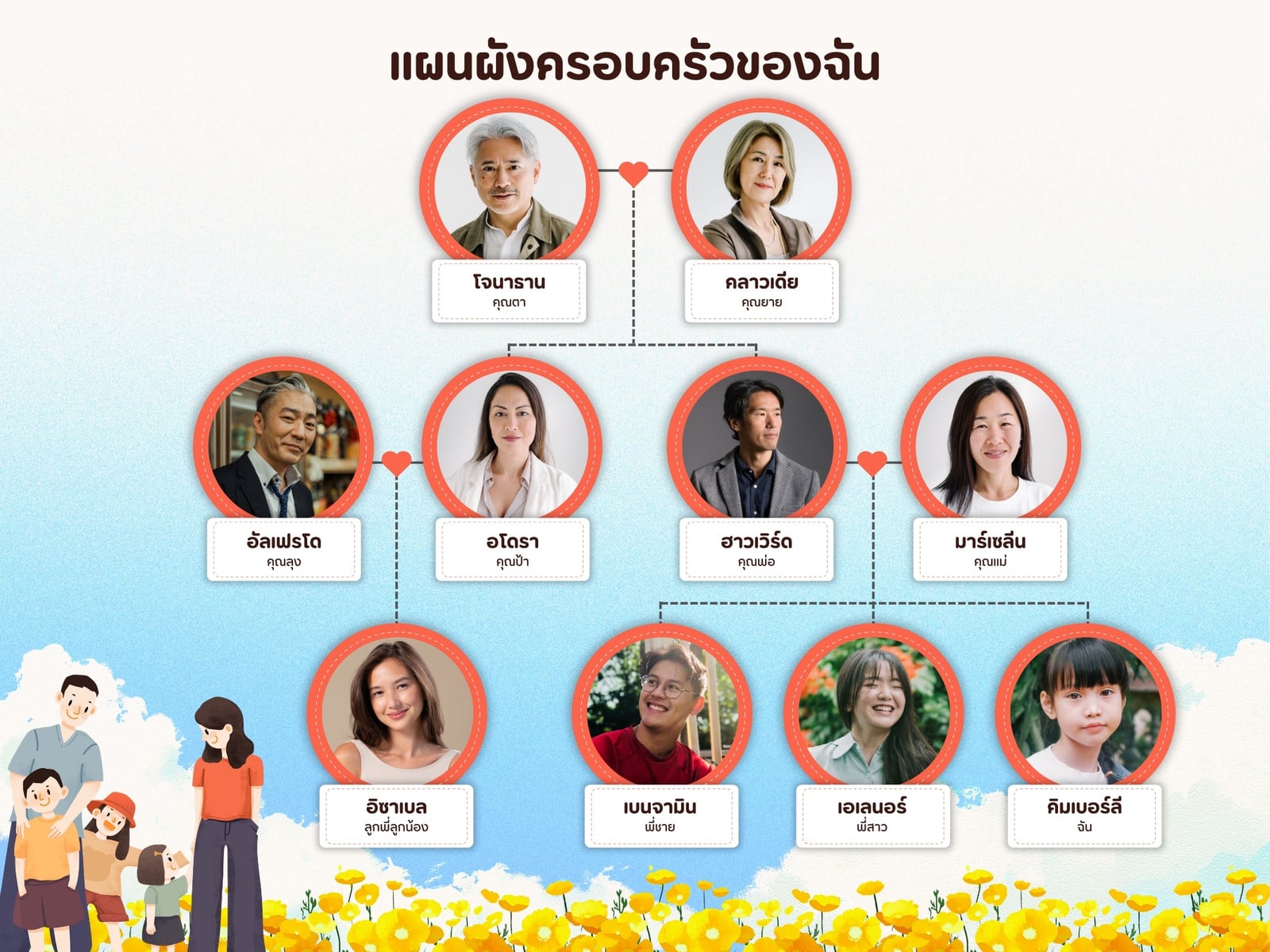 สีฟ้าและสีส้ม น่ารัก ภาพประกอบ ธรรมชาติ รูปถ่าย แผนผังครอบครัว กราฟ