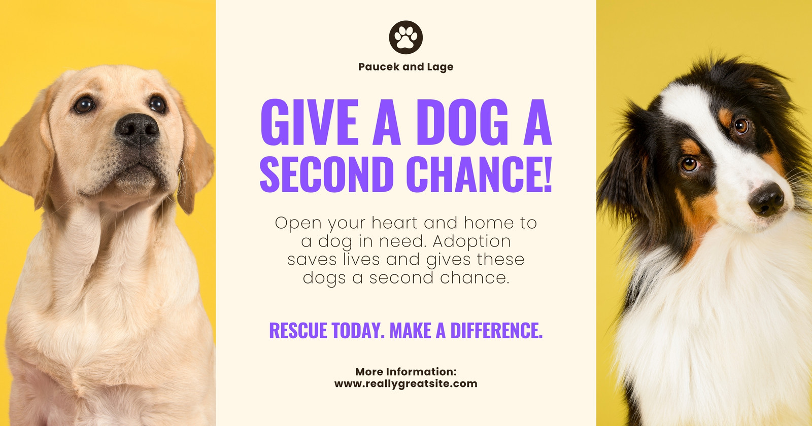 Beige And Purple Bold Modern Dogs Rescue Facebook Post