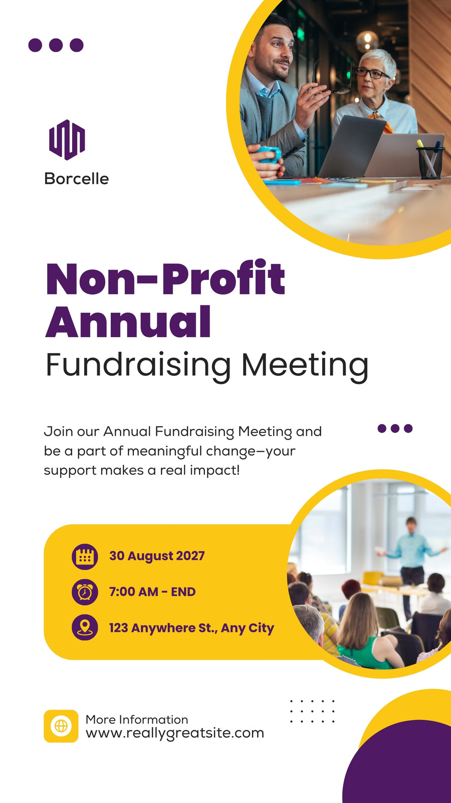 White Purple Modern Non-Profit Annual Fundraising Meeting Instagram Story