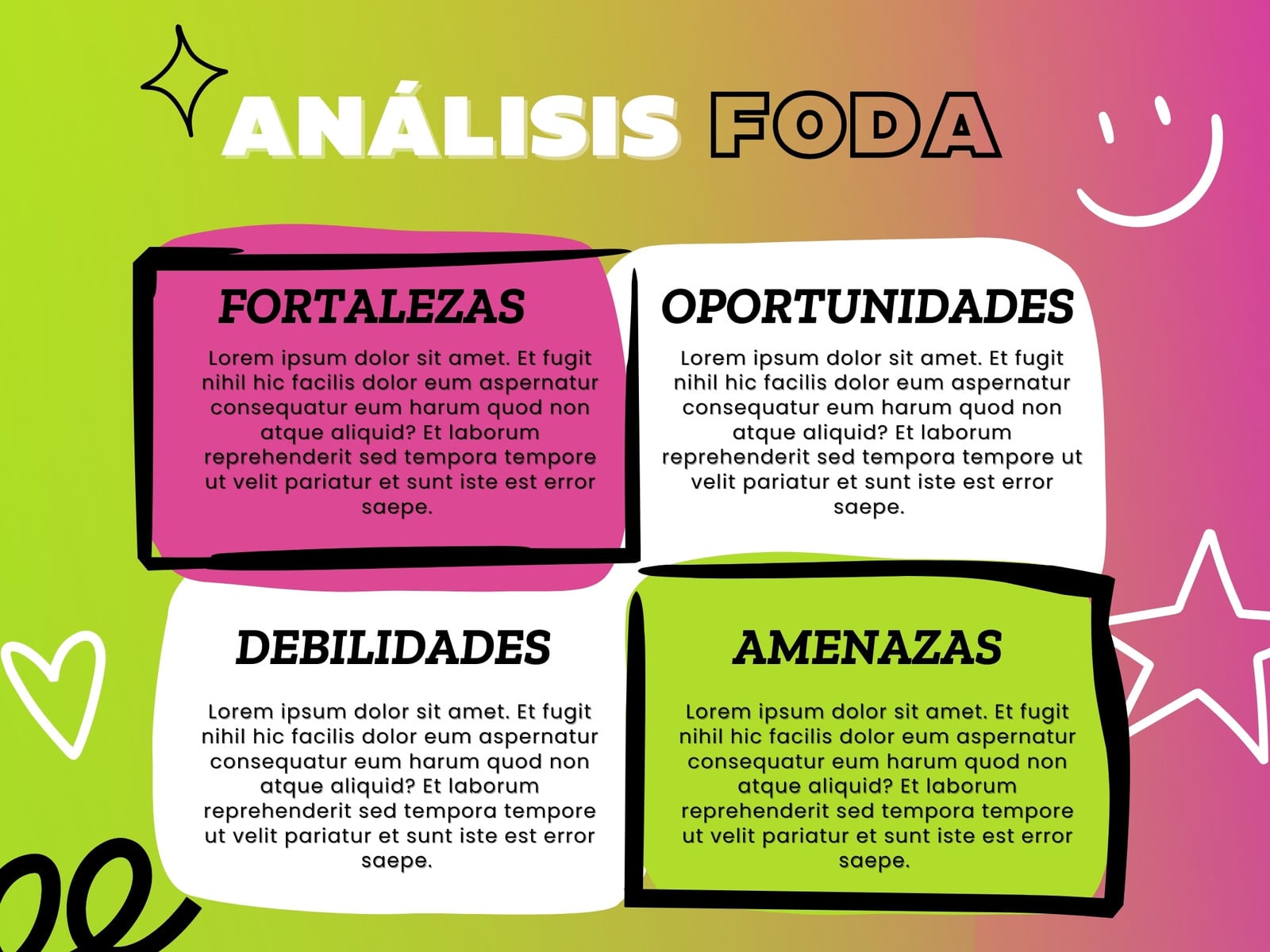 Gráfica Análisis foda Gradiante Formas Minimalista Rosa Verde