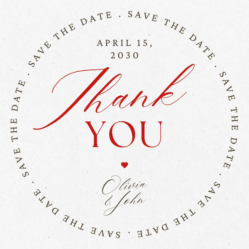 Free Red Cream Minimal Save the Date Thank You Wedding Circle Sticker Canva template