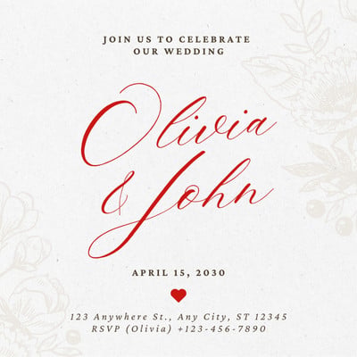 Free Red Elegant Classic Minimal Wedding Invitation Canva template