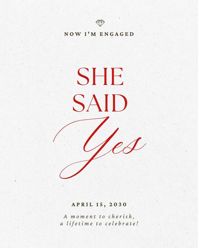 Free Red and Cream Elegant Minimalist Engagement Wedding Instagram Post Canva template