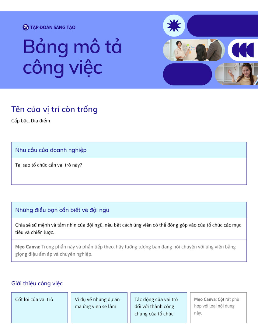 Bảng Mô tả Công việc Phong cách Chuyên nghiệp Sống động Bảng Mô tả Công việc Phong cách Chuyên nghiệp Sống động