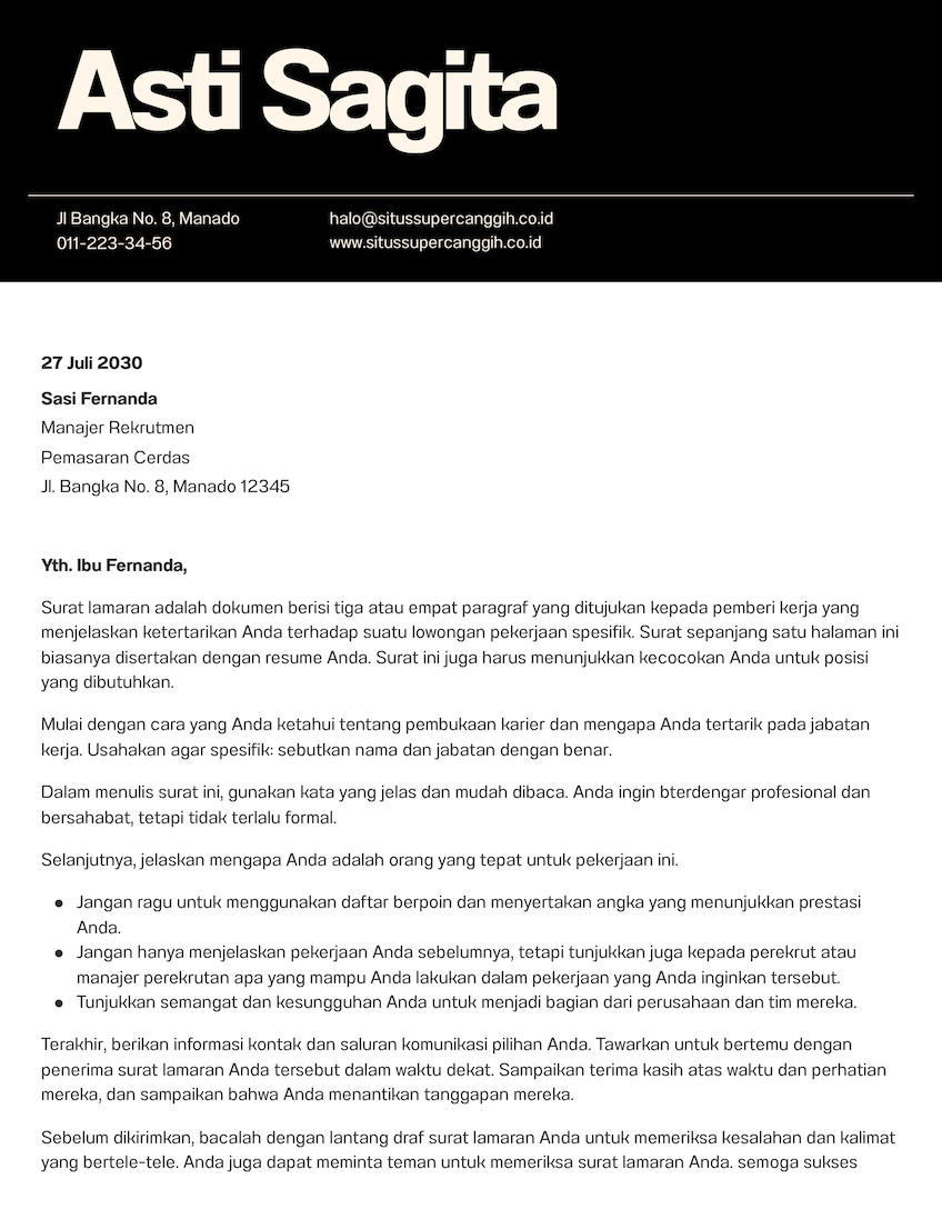 Doc Surat Lamaran Pribadi Profesional Minimalis Hitam Putih