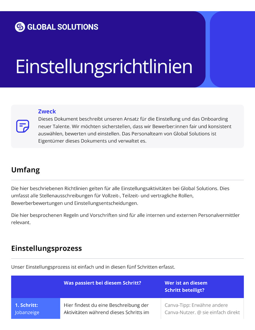Dunkelblau Blau Einfach Seriös Unternehmens-Einstellungsrichtlinien