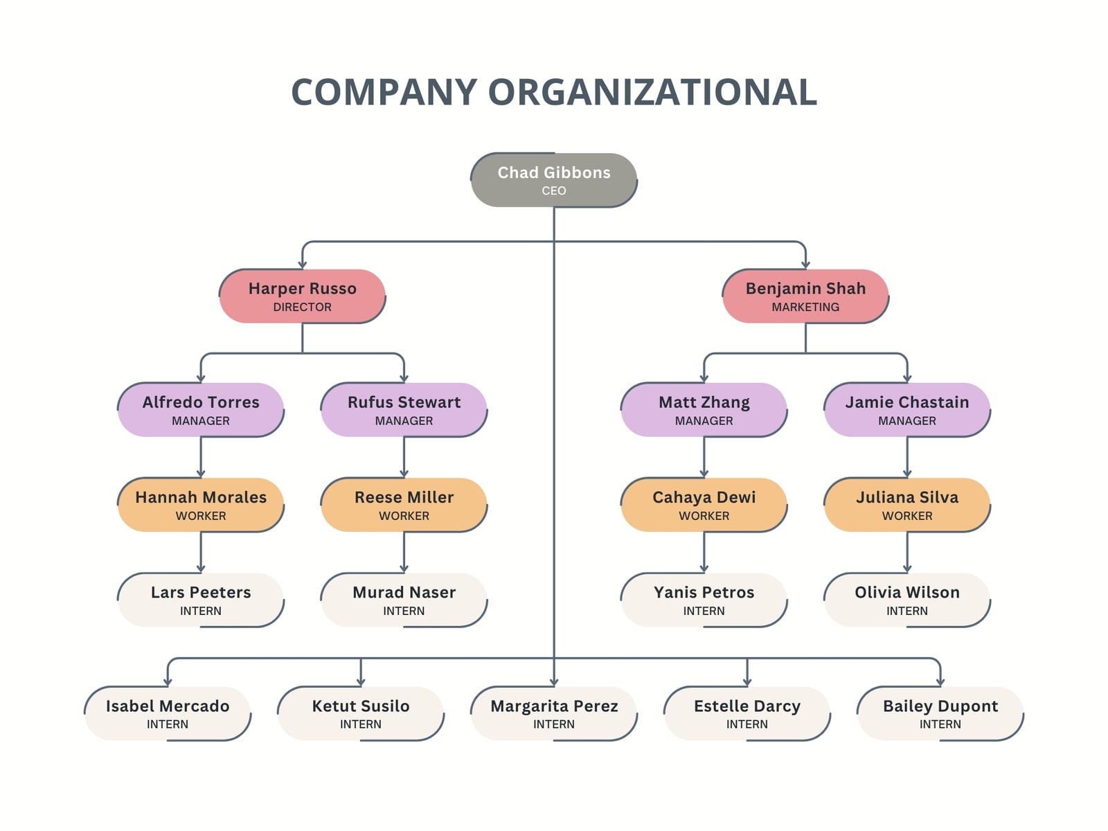 White and Gray Minimalist Organizational Chart Graph