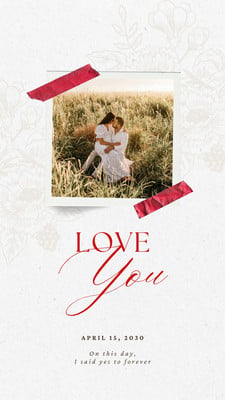 Free Red White Minimal Delicate Love Photo Engagement Wedding Instagram Story Canva template