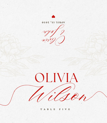 Free Red Minimal Vintage Floral Wedding Place Card Canva template