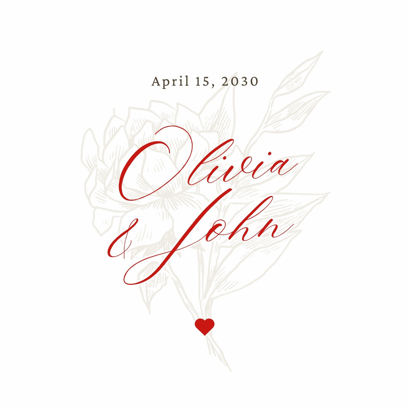 Free Red Minimal Floral Delicate Personal Name Wedding Logo Canva template