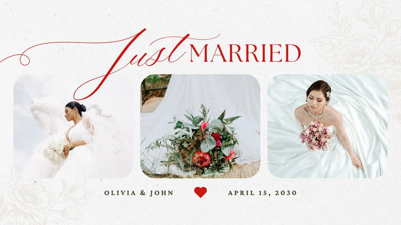 Free Red White Minimal Photo Collage Personal Wedding Facebook Event Cover Canva template