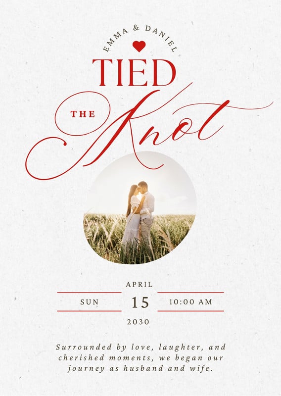 Free Red White Minimalist Photo Wedding Announcement Canva template