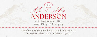 Free Red White Minimal Elegant Vintage Wedding Mailing Label Canva template