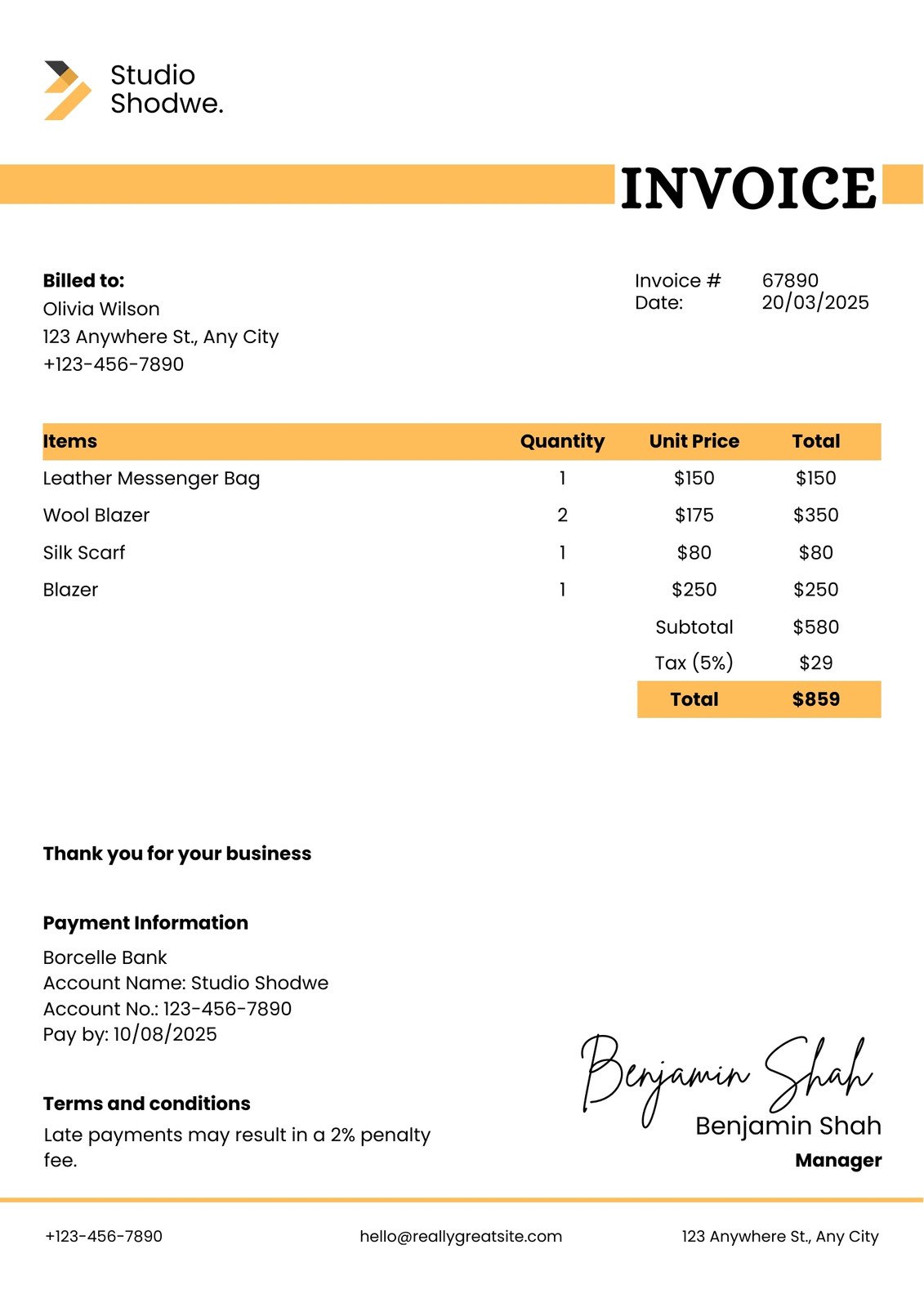 Black Yellow and White Minimalist Invoice A4