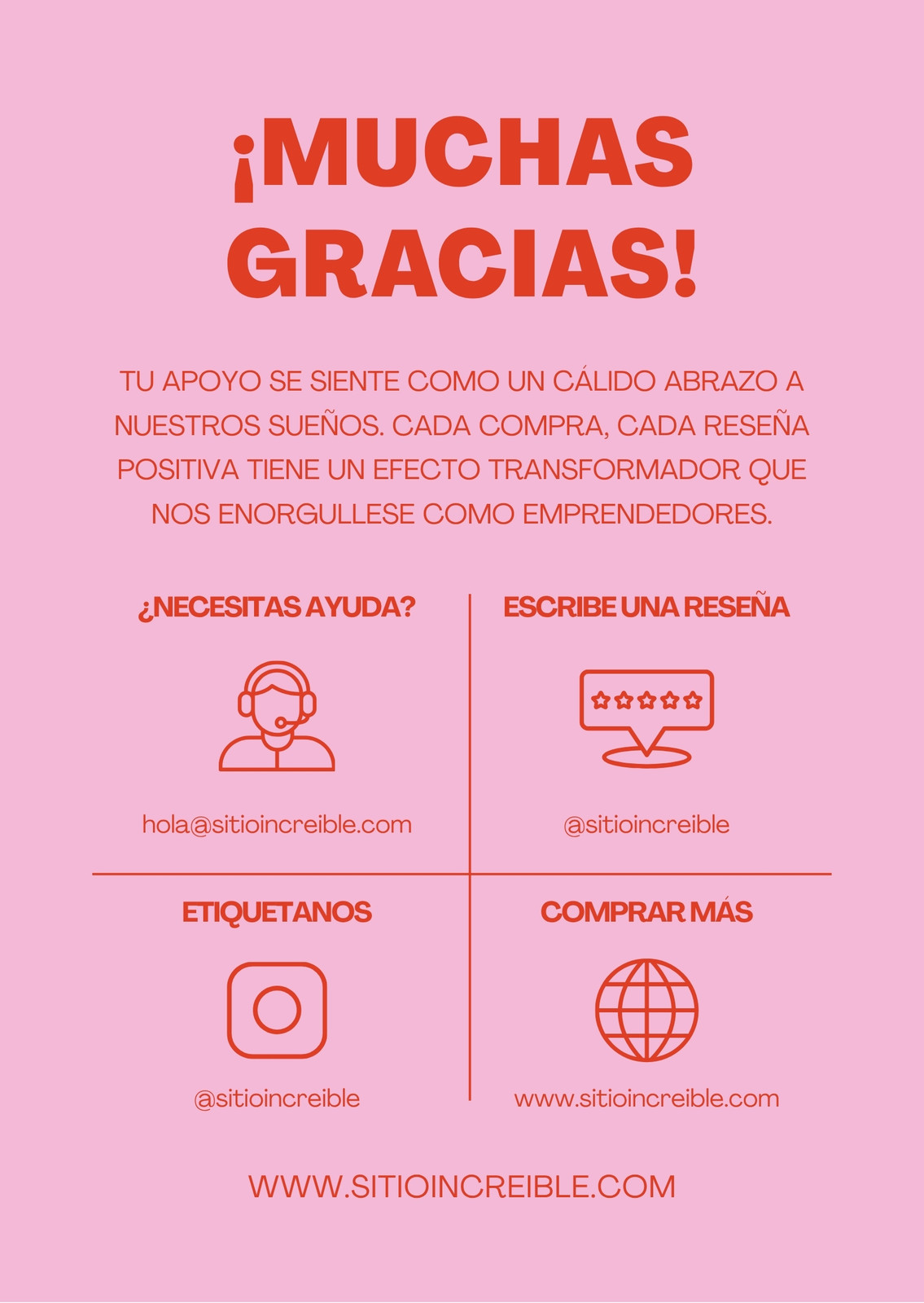 Tarjeta Agradecimiento por Compra con Frase Imprimible Minimalista Rosa y Rojo