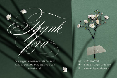 Elegant Floral Business Shop Thank You Card Canva template, green