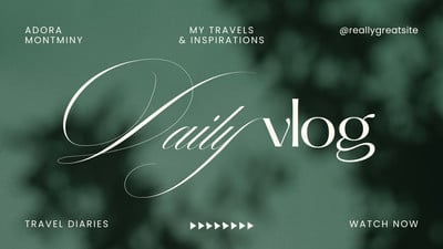 Elegant Minimalist Travel Daily Vlog YouTube Thumbnail Canva template, green and white