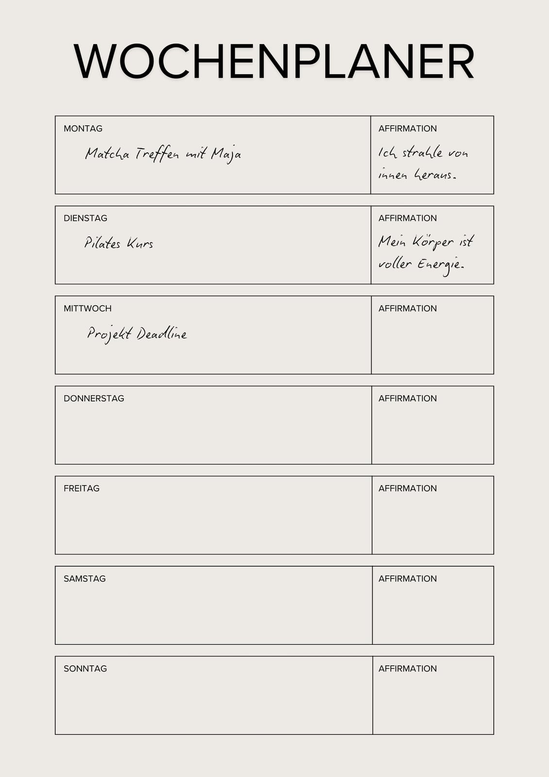 Beige Schwarz Modern Minimalistisch Wochenplaner Woche Produktivität Planer Beige Schwarz Modern Minimalistisch Wochenplaner Woche Produktivität Planer