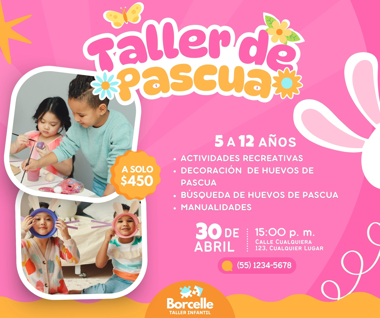 Post para Facebook Anuncio Taller de Pascua Creativo Rosa