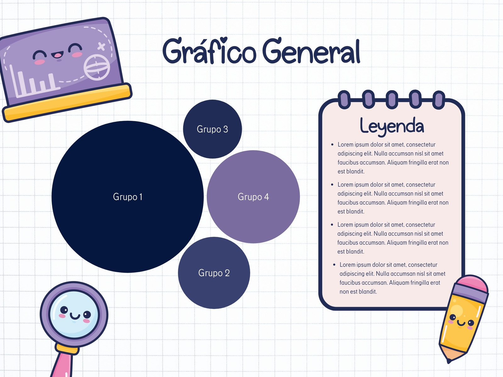 Gráfico de Jerarquía Grupos Cuadrícula Círculos Diagrama Ilustrado Kawaii Morado Blanco