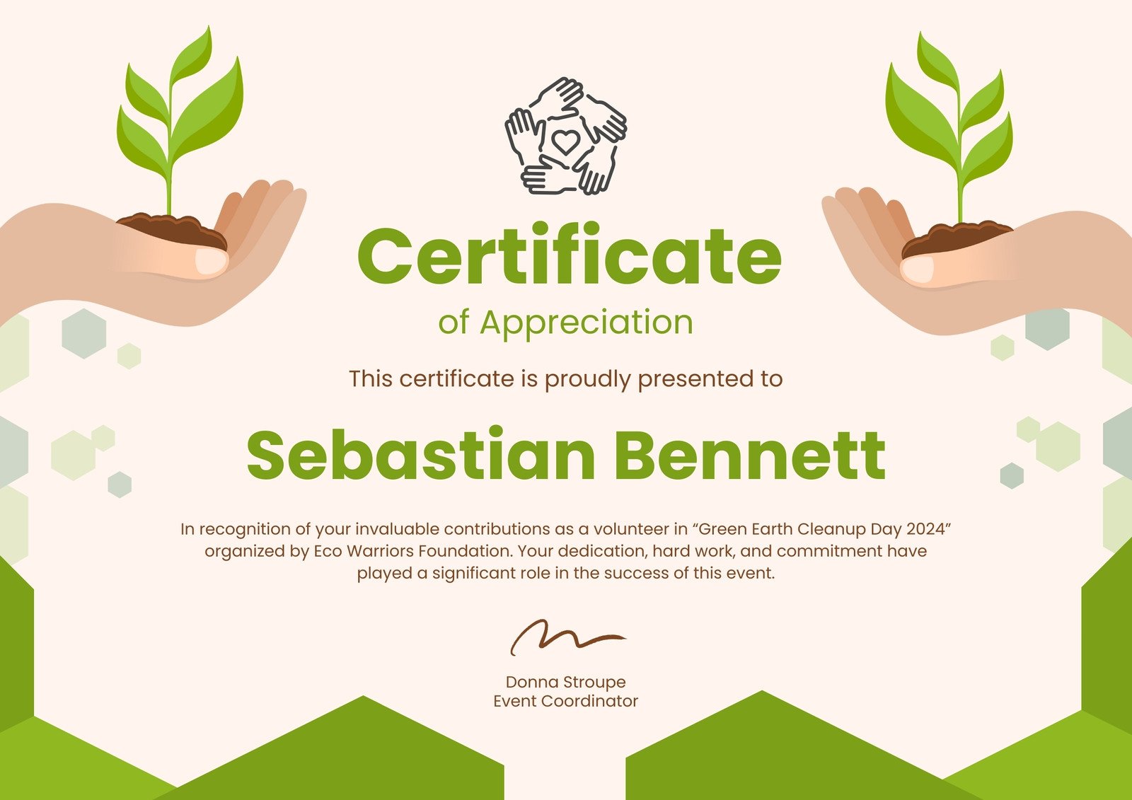 Beige Green Simple Geometric Certificate of Appreciation