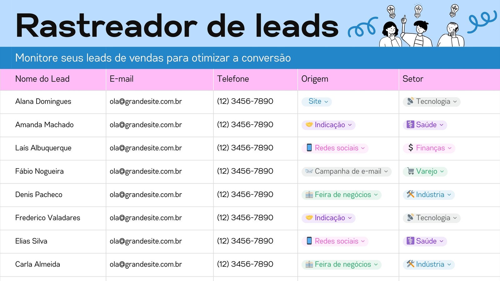 Planilha de Rastreador de Leads Estilo Chamativo em Azul Rosa