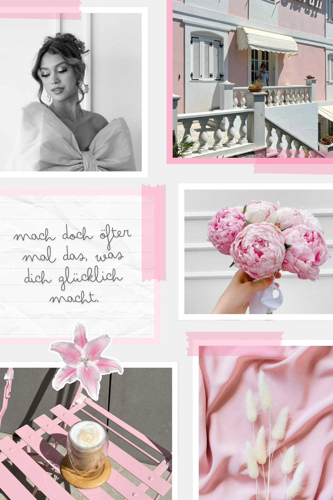 Rosa Weiß Feminin Zart Collage Blume Spruch Zitat Fotocollage