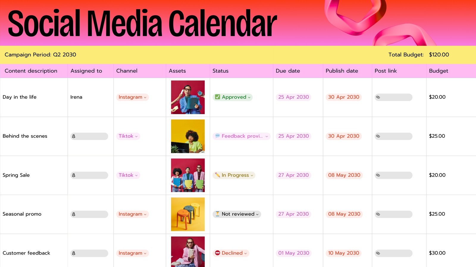 Social Media Calendar Sheet
