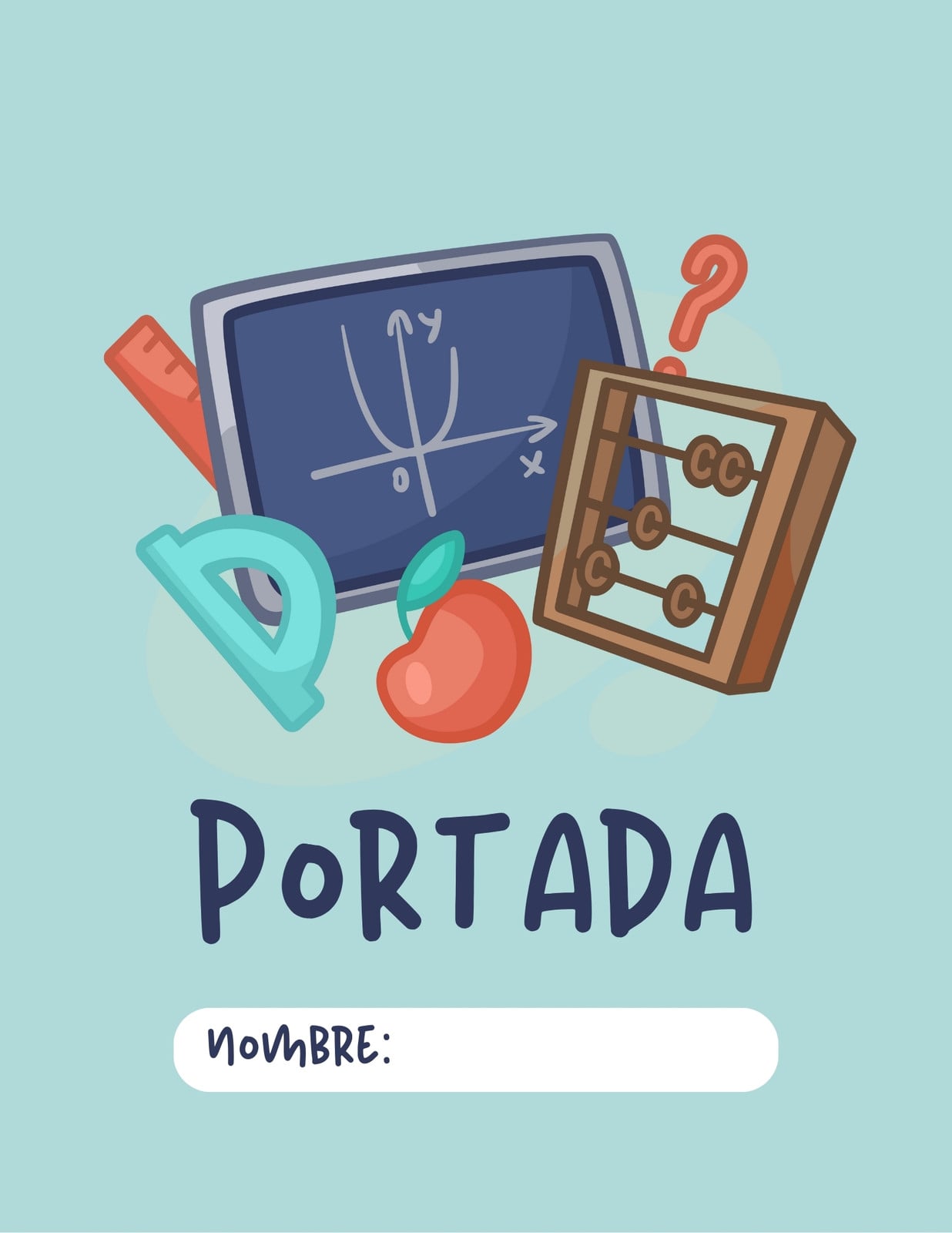 Tapa de cuaderno portada de matemáticas ilustrativo infantil aguamarina