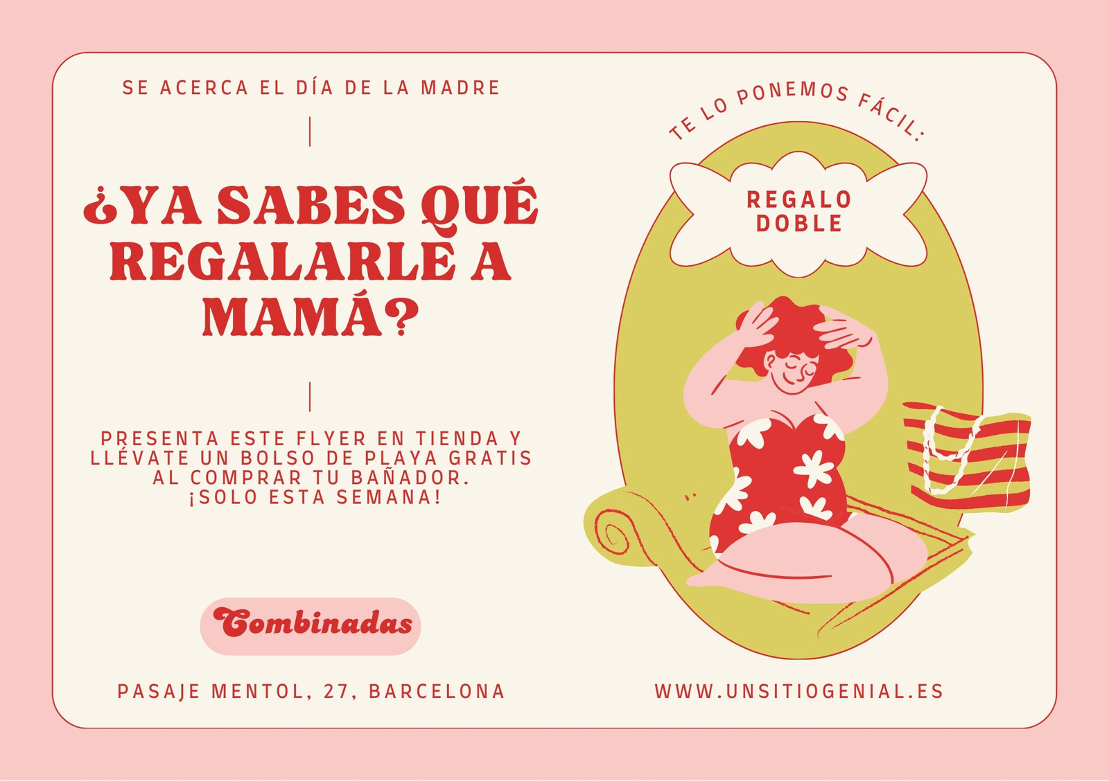 Flyer en Rosa claro y Granate de estilo Tipográfico Vintage sobre el Día de la Madre