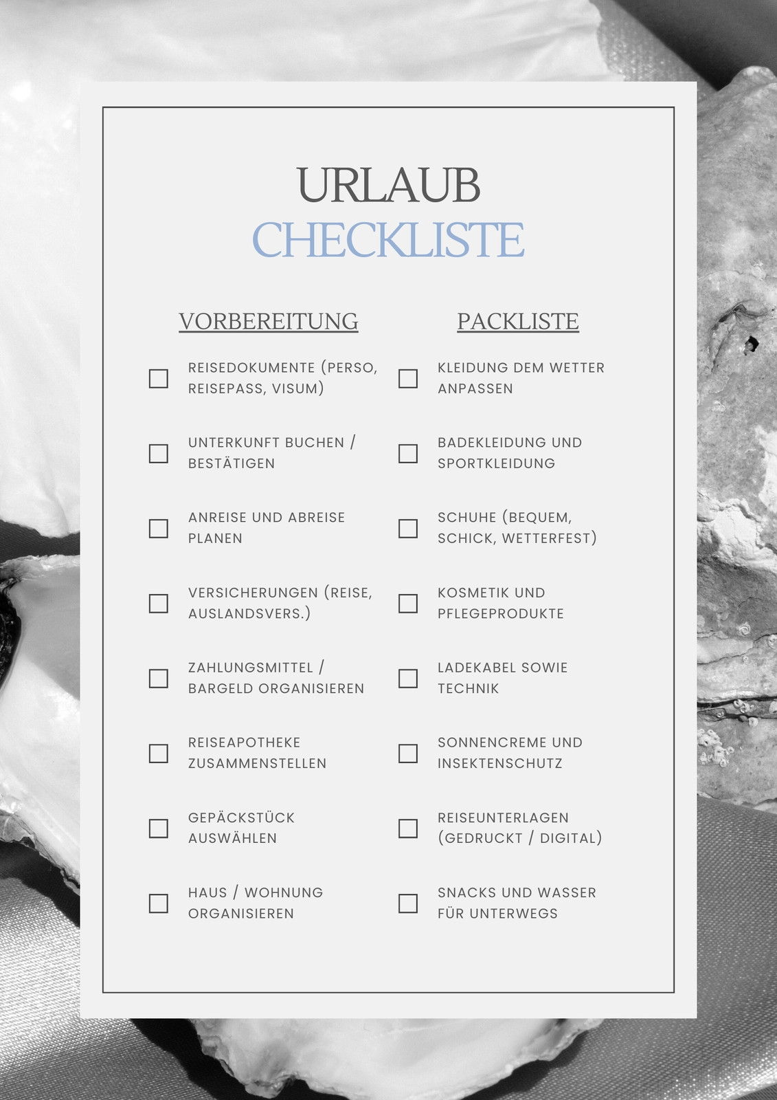 Weiß Grau Stilvoll Elegant Urlaub Reise Planung Rahmen Checkliste Weiß Grau Stilvoll Elegant Urlaub Reise Planung Rahmen Checkliste