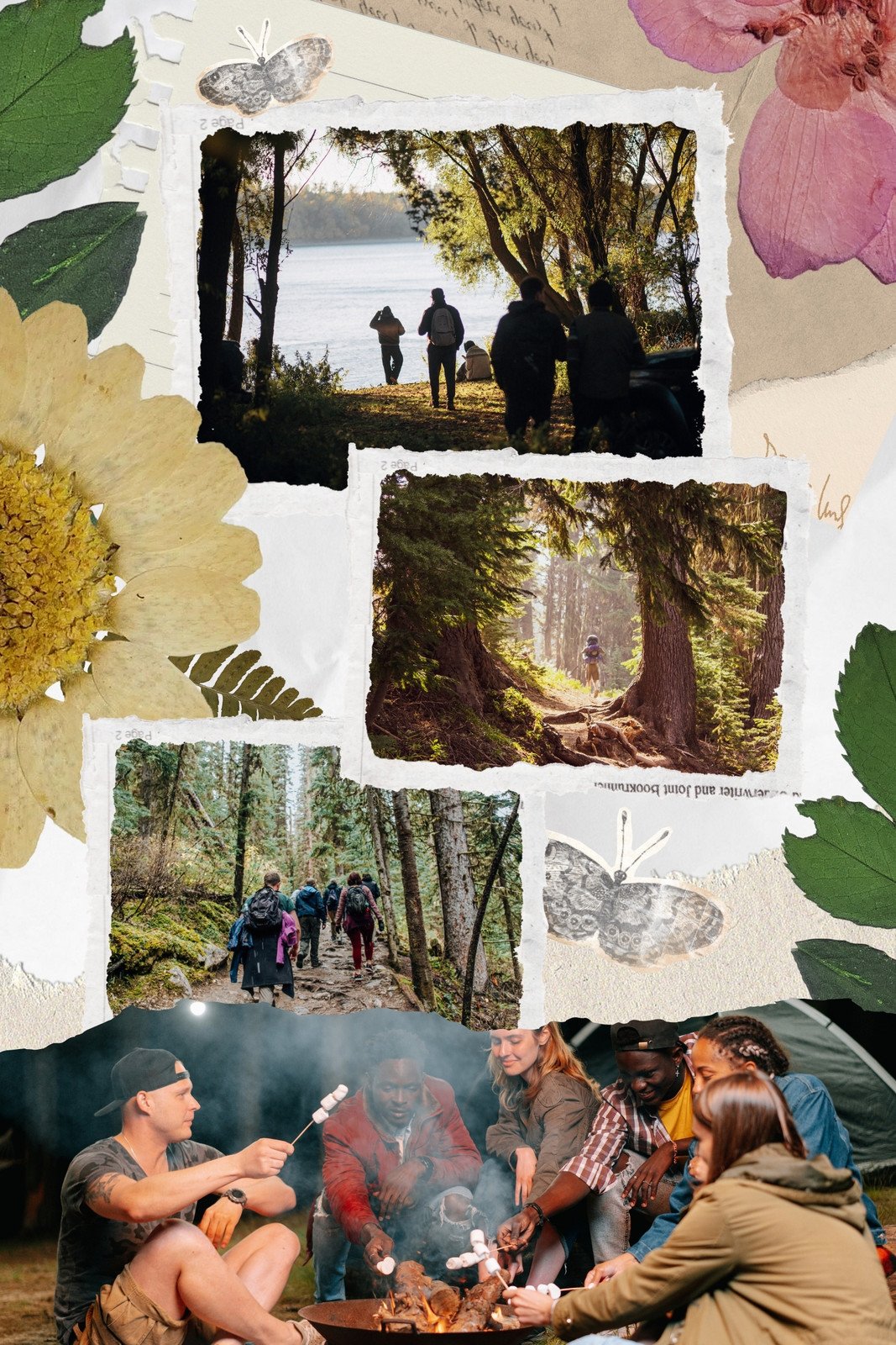 Hijau dan Cokelat Estetik Modern Kolase Foto Liburan Bersama Sahabat