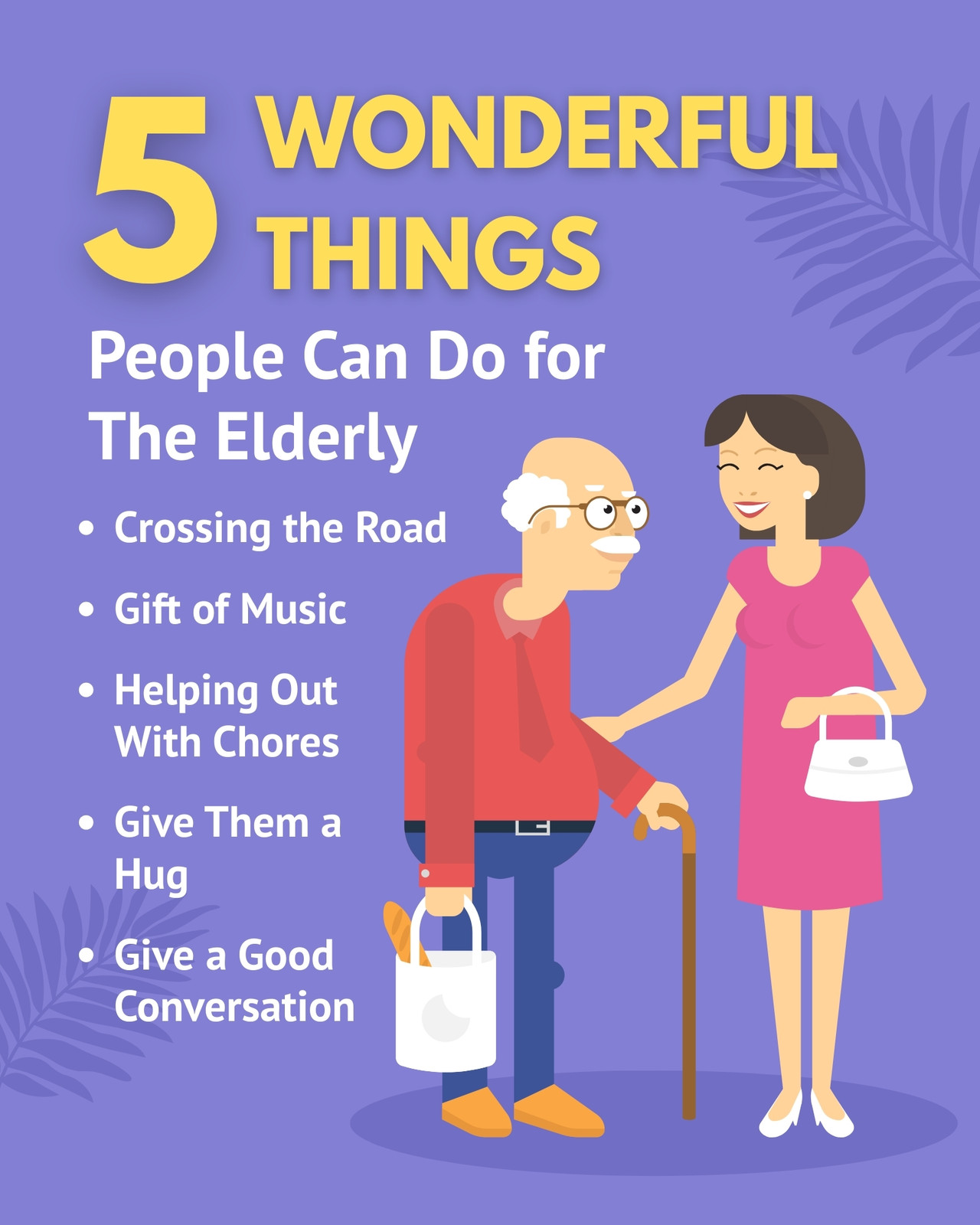 Purple Yellow and White Illustrated Elderly Care Instagram Post