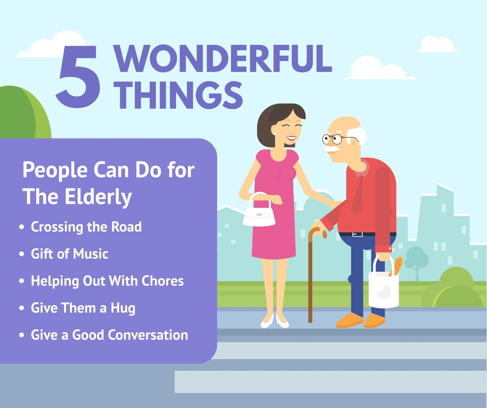 Blue Green and Purple Illustrated Elderly Social Support and Help Facebook Post