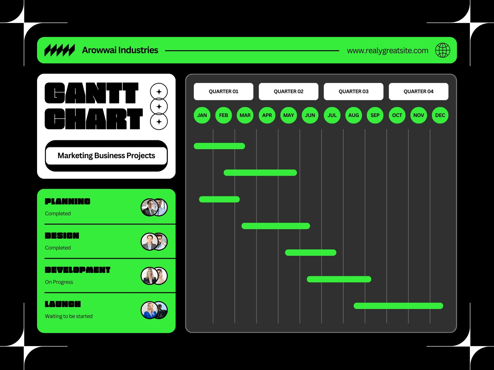 Green and Black Modern Marketing Business Project Gantt Chart Graph