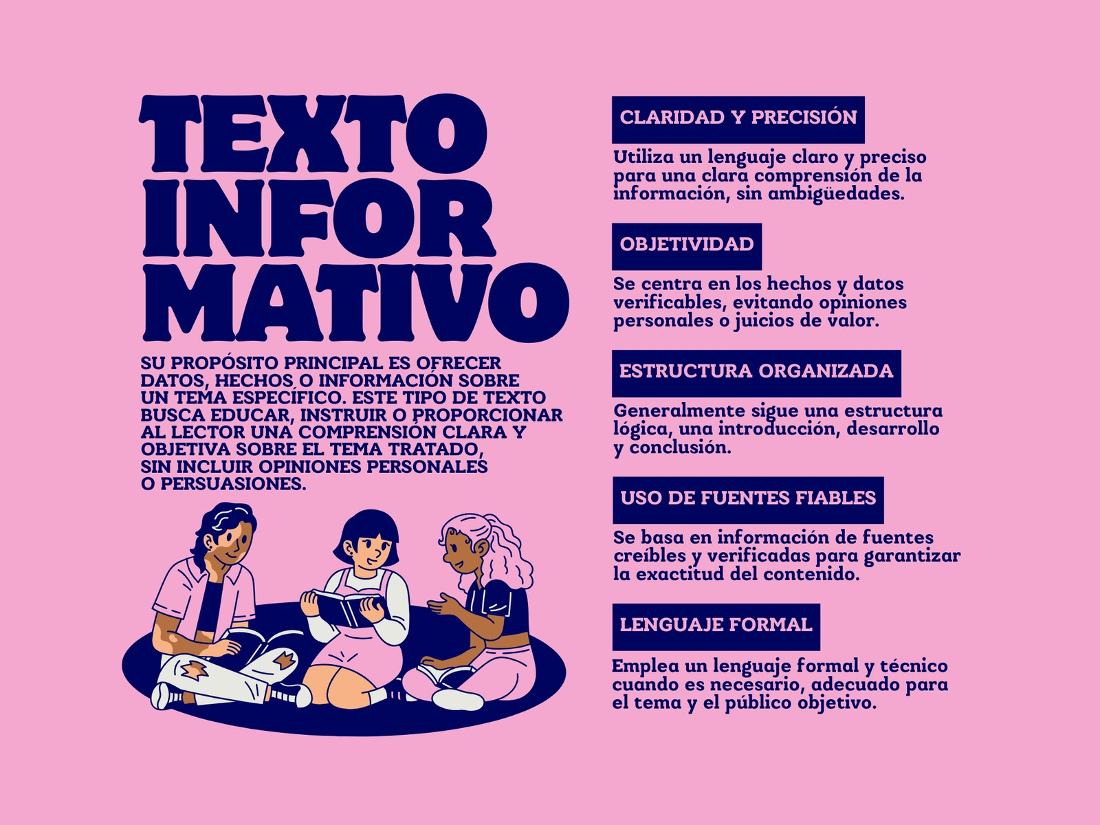 Gráfica de texto informativo ilustrativo rosa y azul