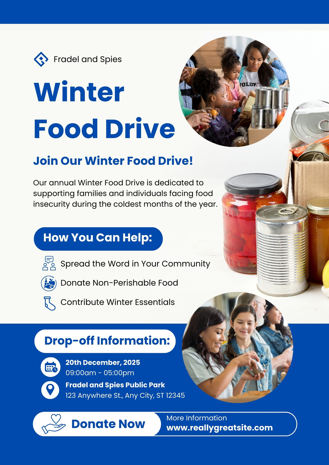 Blue and White Modern Winter Food Drive Poster