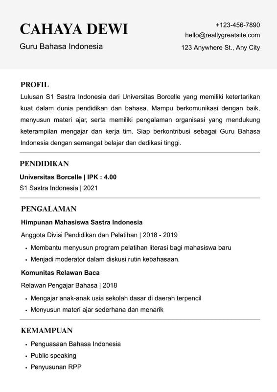 Gratis Contoh Resume CV Guru Keren - Canva