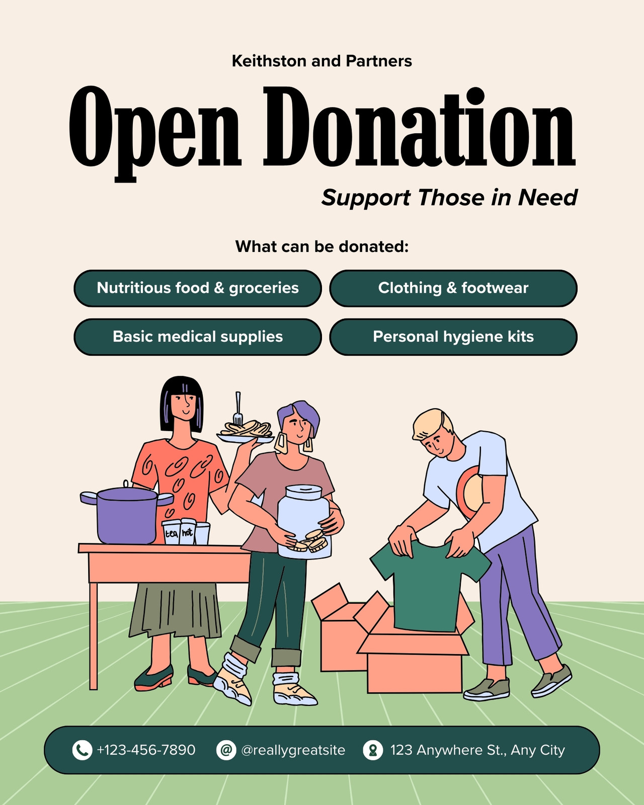 Beige and Green Illusrative Open Donation Instagram Post