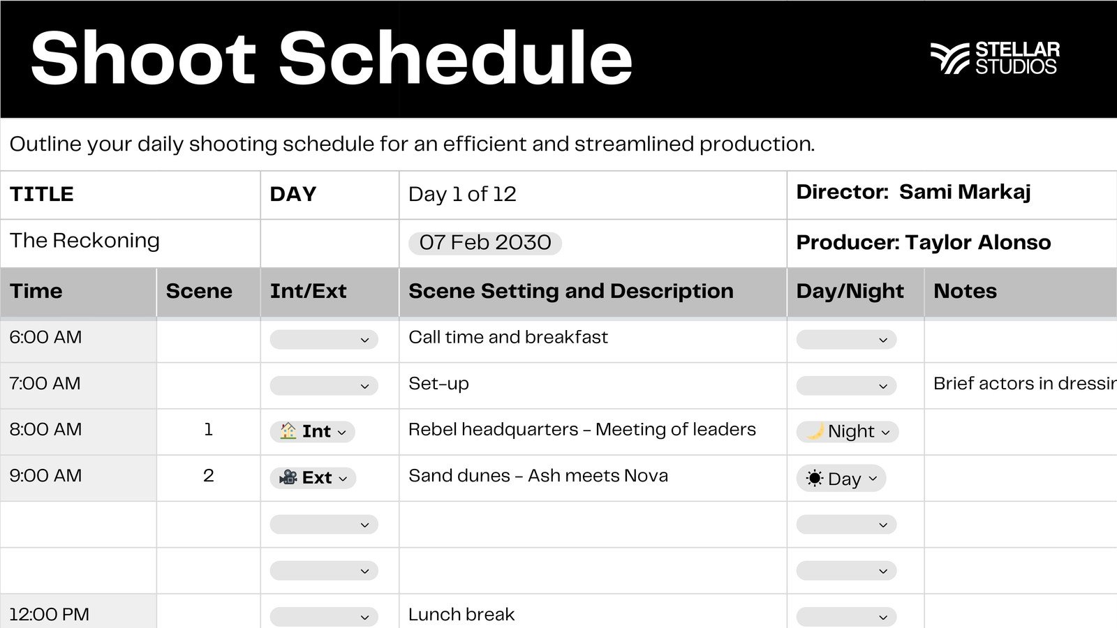 TV and Film Shoot Schedule Sheet in Black White Basic Style