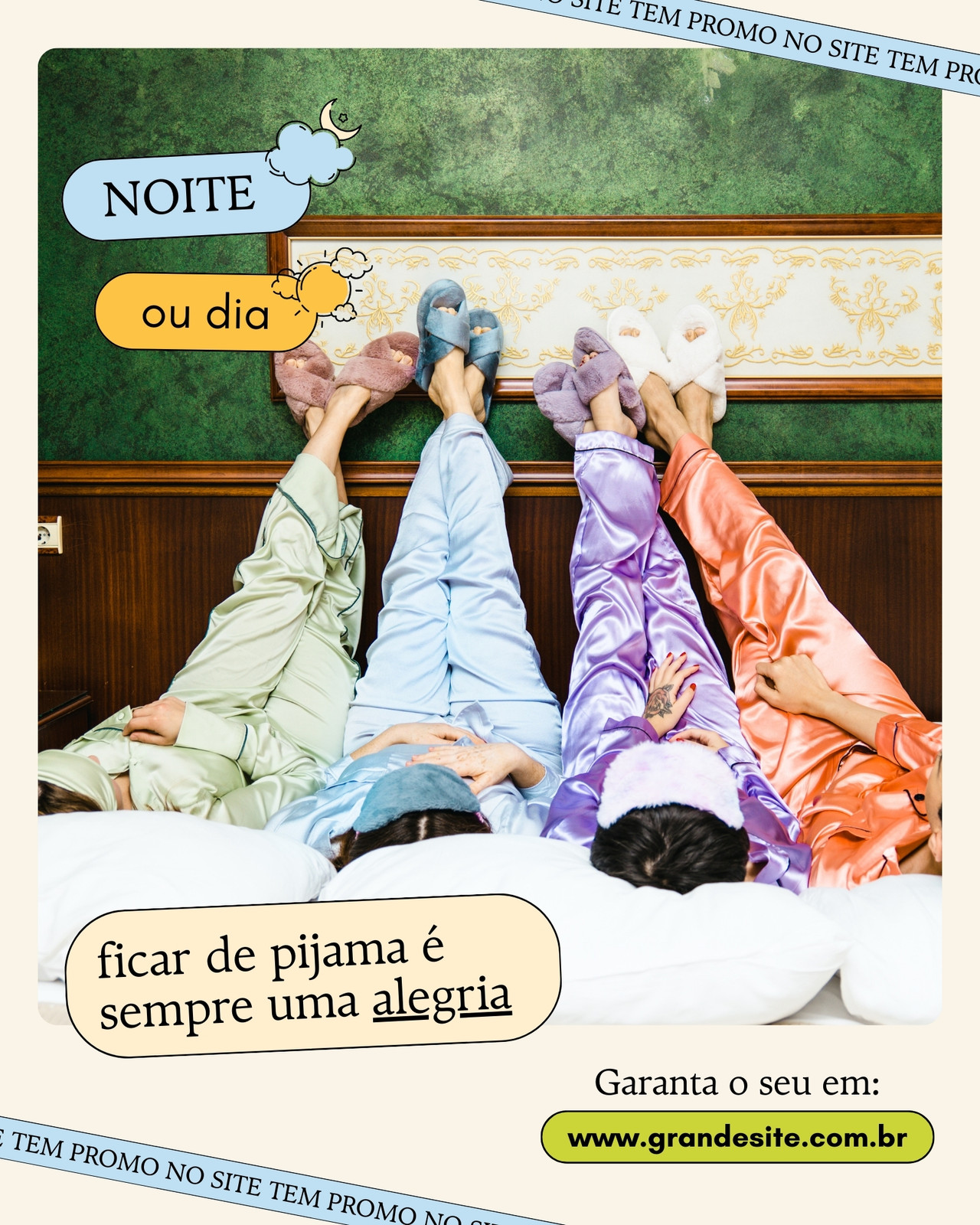 Post para Instagram para loja de pijamas com frase divertido bege e azul