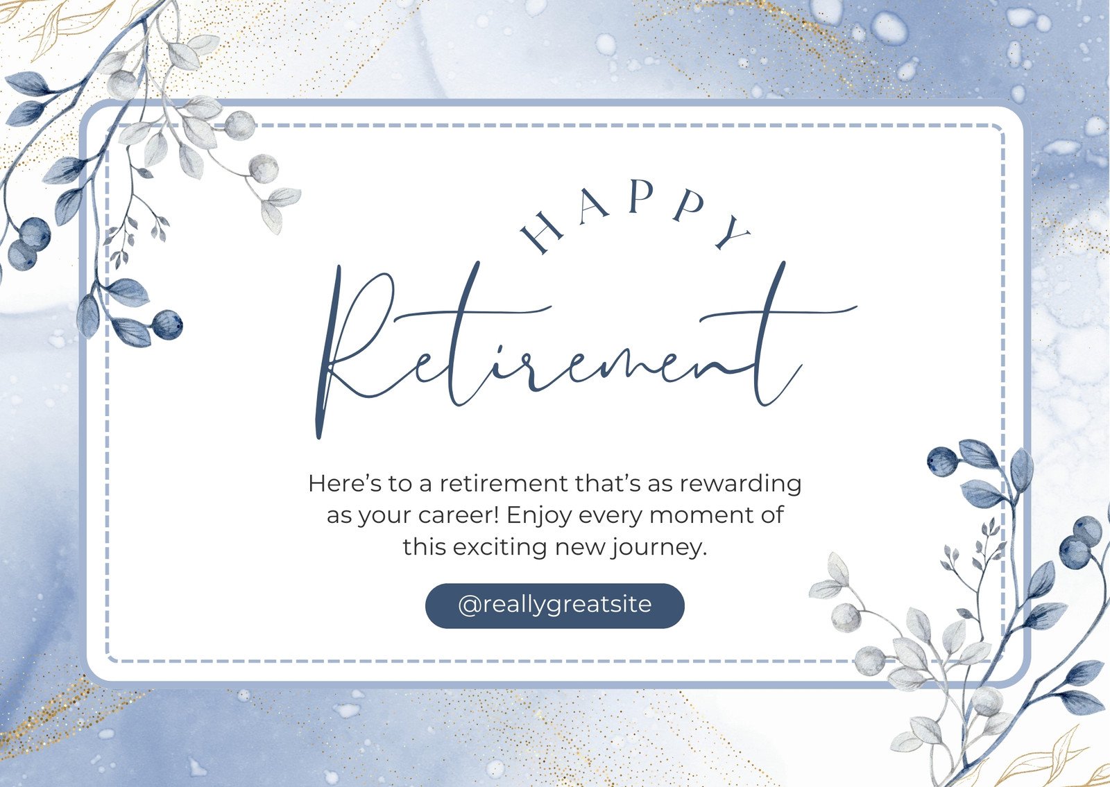 Dusty Blue Aesthetic Floral Watercolor Happy Retirement Greeting Card