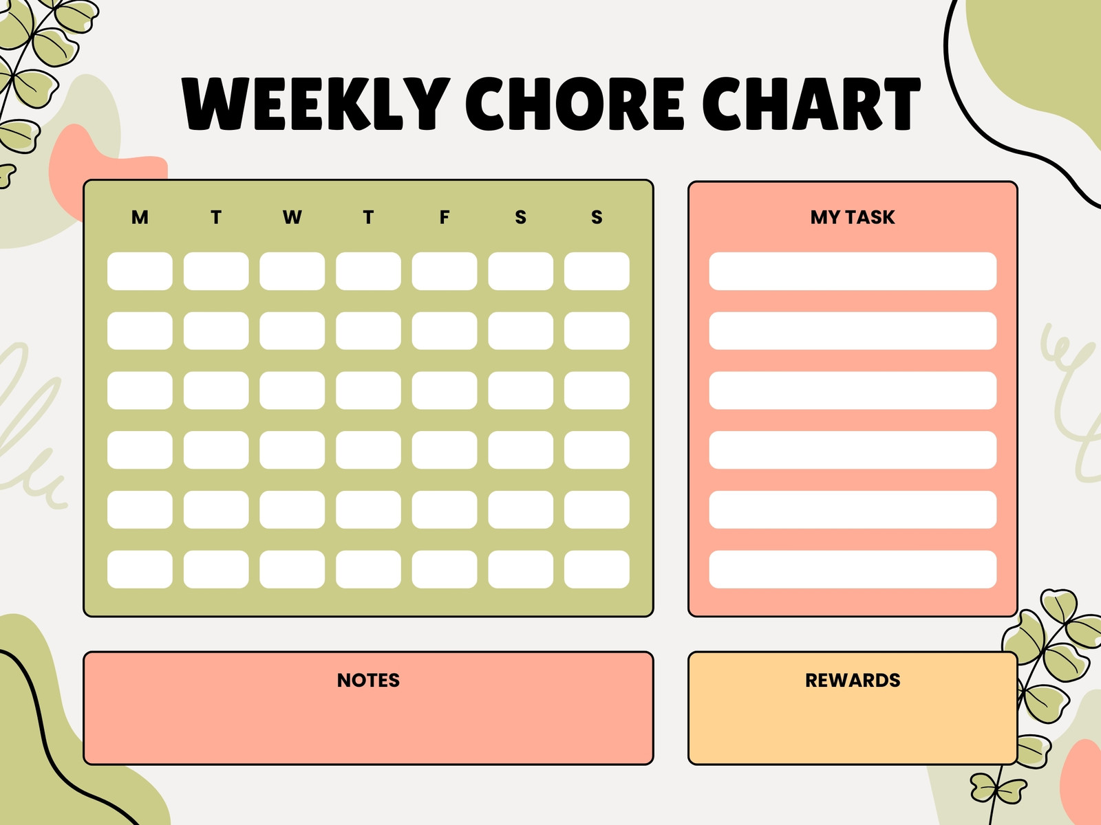 Orange Green Minimalist Floral Weekly Chore Chart Graph
