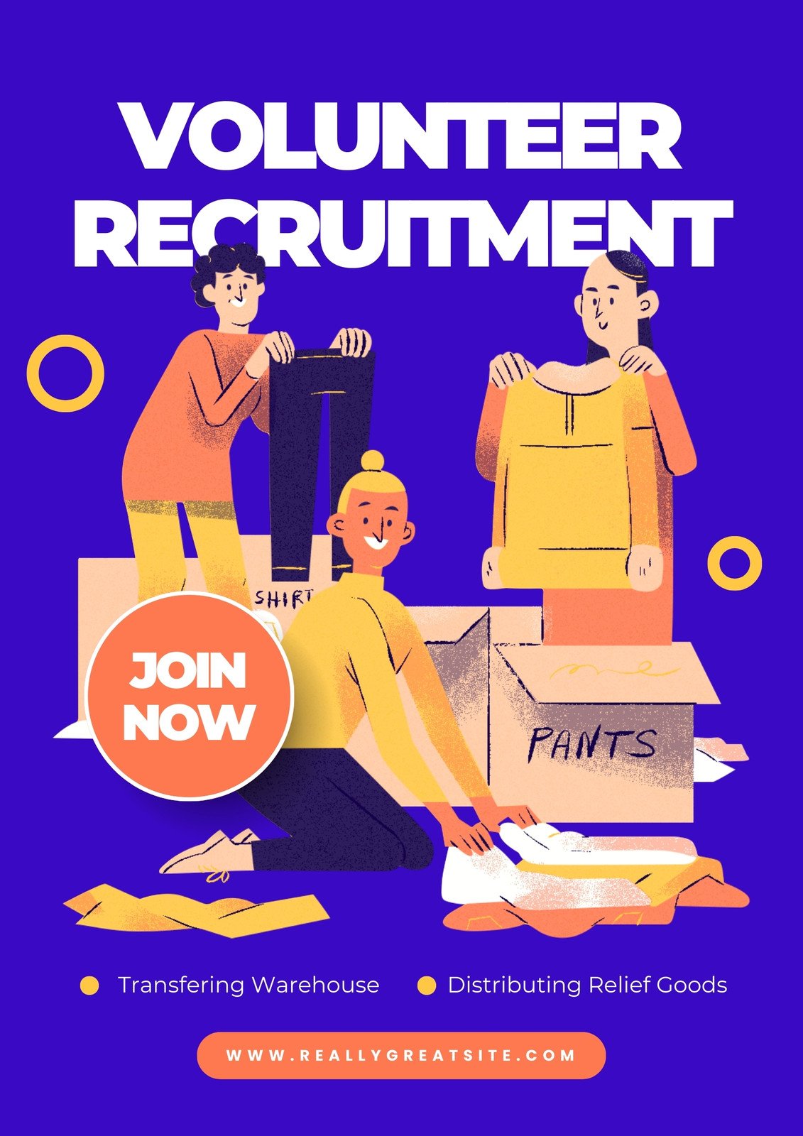 Blue Yellow Illustrative Volunteer Recruitment Flyer