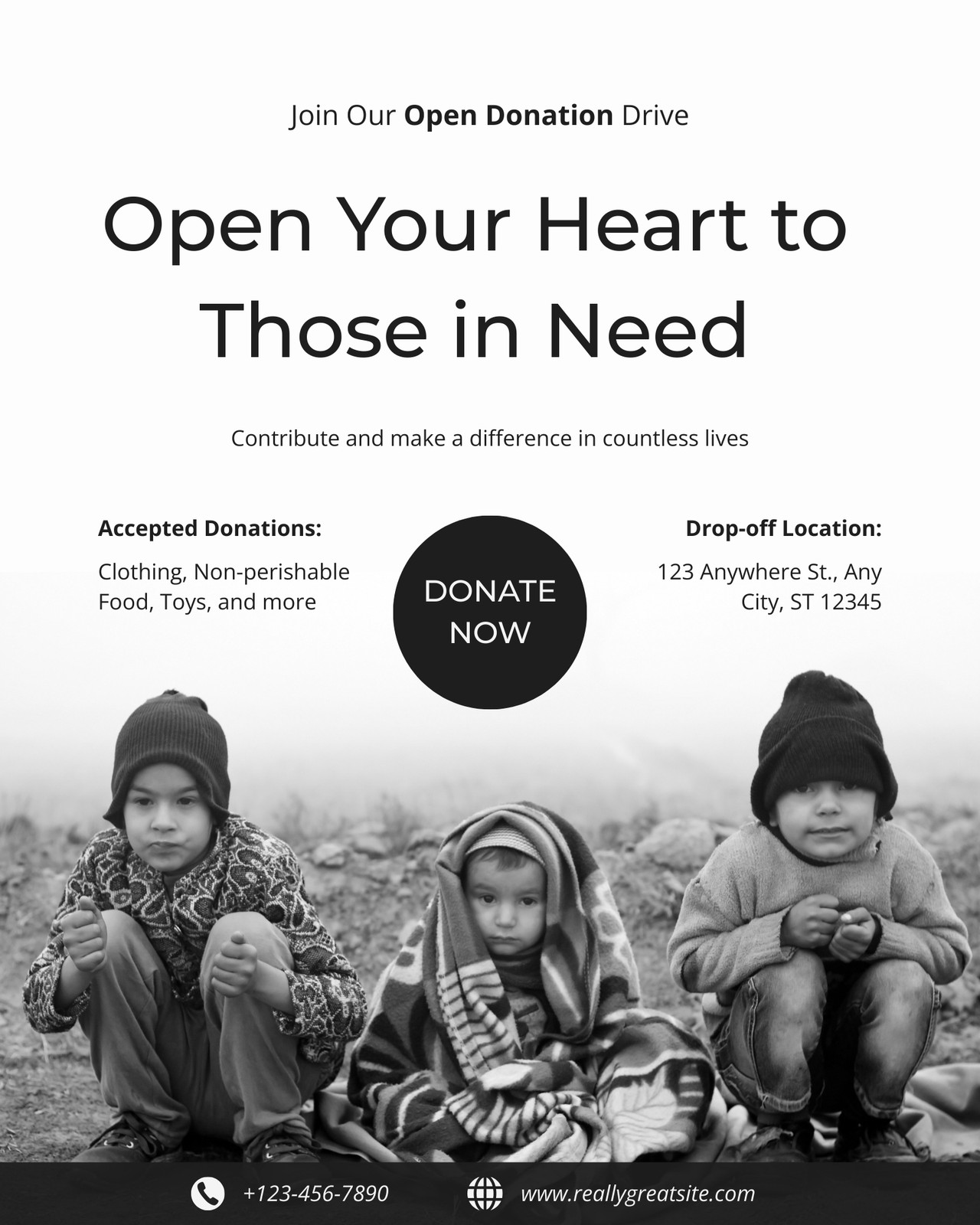 Black and White Minimalist Open Donation Instagram Post